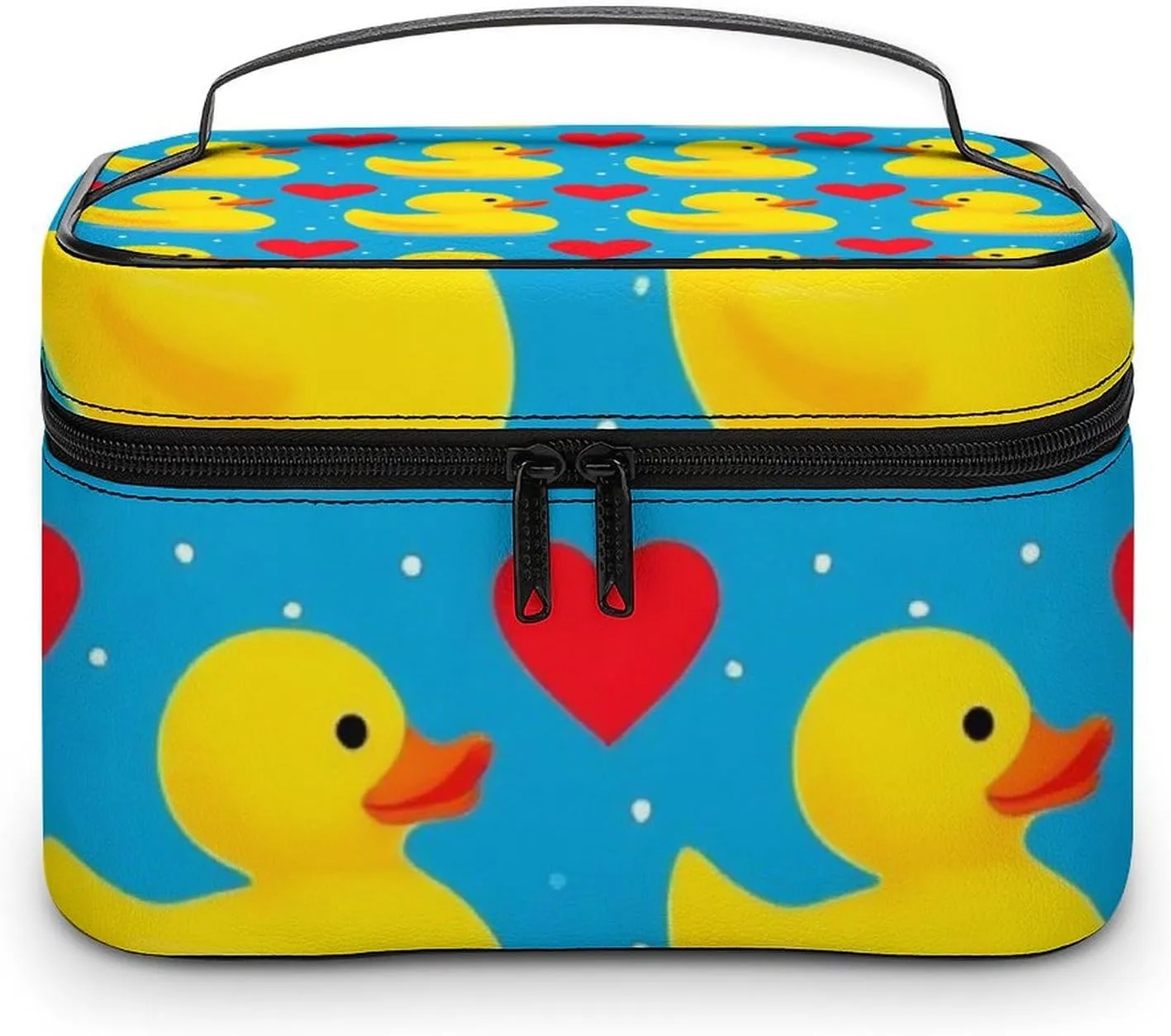 Large Capacity Makeup Organizer Bag, Portable Stylish Cosmetic Case with Zipper Pouch Love Heart Polka Dots Blue Yellow Rubber Ducks Toiletry Storage Bag Travel Accessories