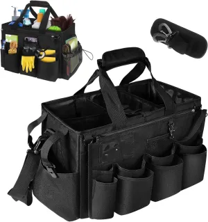 Large Wearable Caddy Bag, Cleaning Supplies Organizer with Bottom Separation Plate, Black