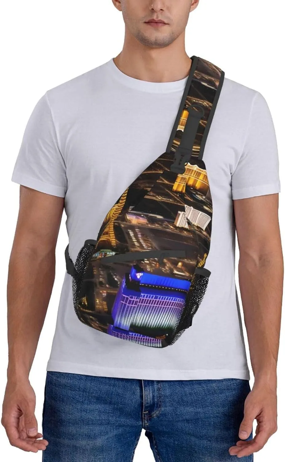 Las Vegas Night High Storage Capacity Chest Bag Diagonally Sling Backpack Crossbody Shoulder Bag For Men Women