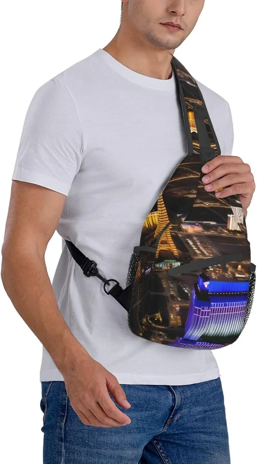 Las Vegas Night High Storage Capacity Chest Bag Diagonally Sling Backpack Crossbody Shoulder Bag For Men Women
