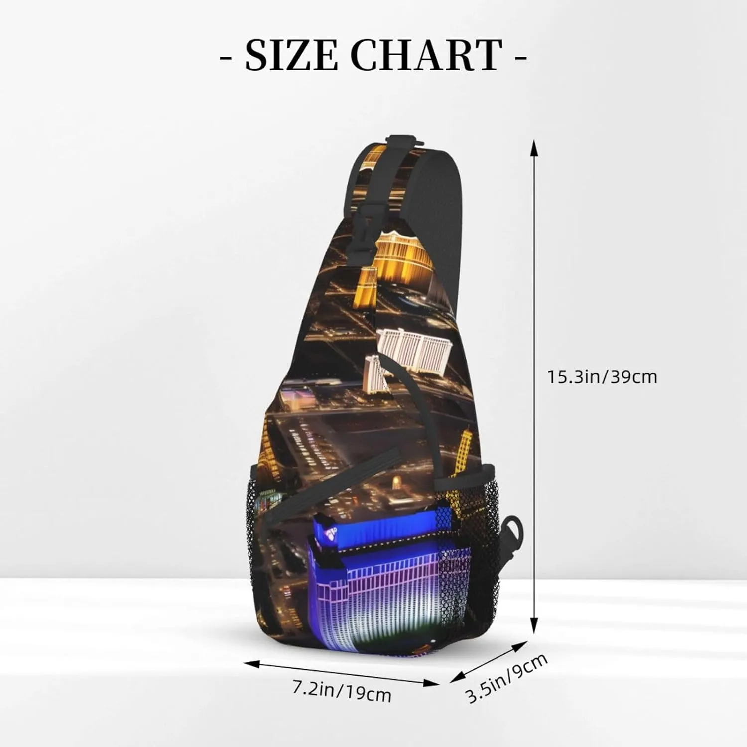Las Vegas Night High Storage Capacity Chest Bag Diagonally Sling Backpack Crossbody Shoulder Bag For Men Women