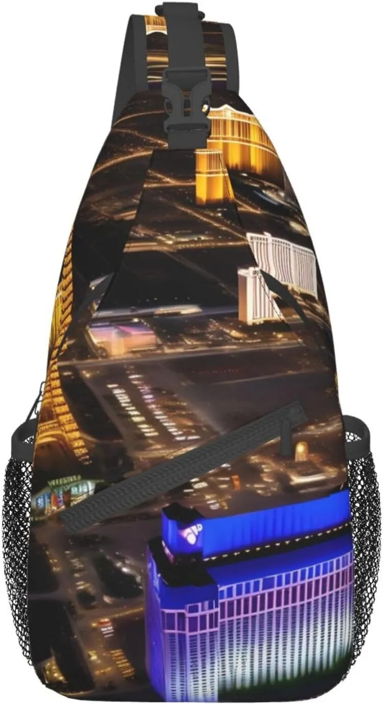 Las Vegas Night High Storage Capacity Chest Bag Diagonally Sling Backpack Crossbody Shoulder Bag For Men Women