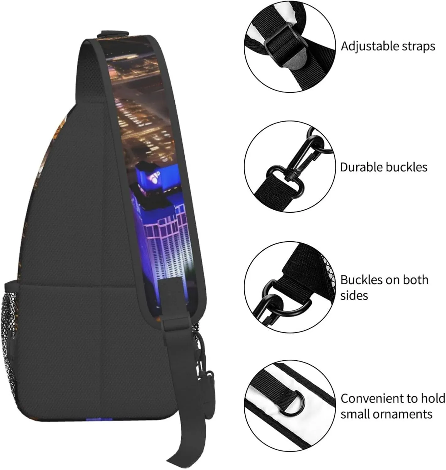 Las Vegas Night High Storage Capacity Chest Bag Diagonally Sling Backpack Crossbody Shoulder Bag For Men Women