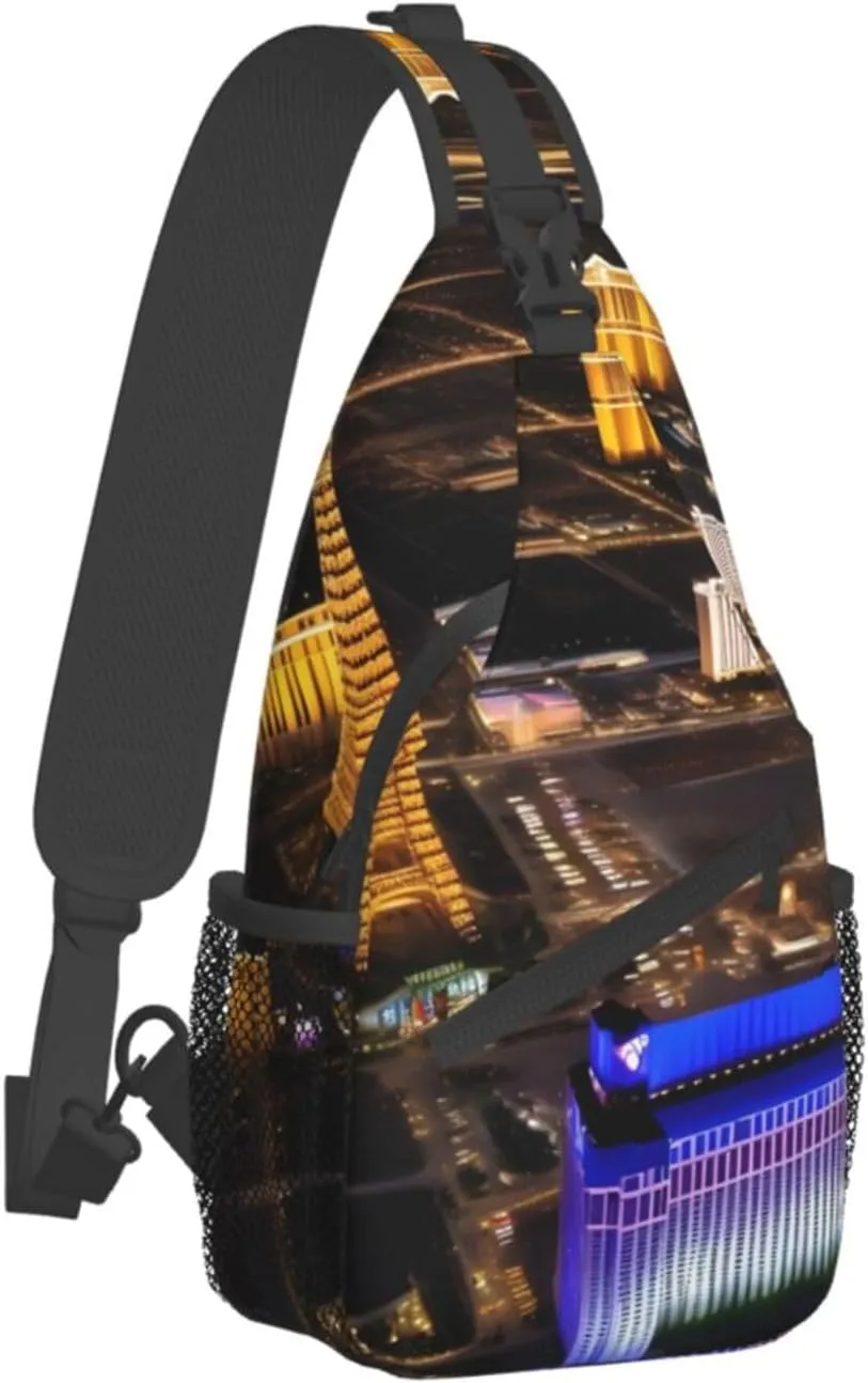 Las Vegas Night High Storage Capacity Chest Bag Diagonally Sling Backpack Crossbody Shoulder Bag For Men Women