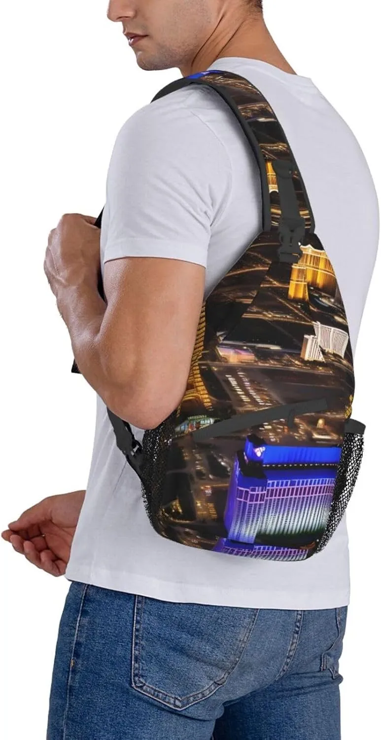 Las Vegas Night High Storage Capacity Chest Bag Diagonally Sling Backpack Crossbody Shoulder Bag For Men Women