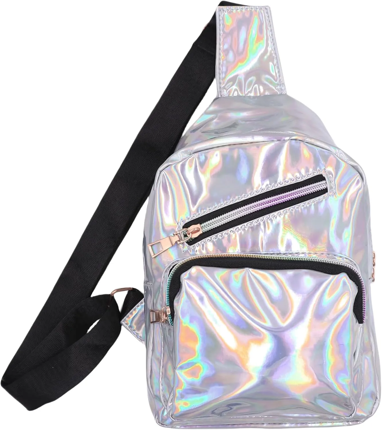 Laser Chest Bag for Women Men Holographic Sling Bag Unisex Colorful Sport Daypack Leather Shiny Crossbody Bag Shoulder Bag