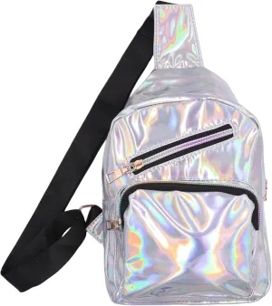 Laser Chest Bag for Women Men Holographic Sling Bag Unisex Colorful Sport Daypack Leather Shiny Crossbody Bag Shoulder Bag