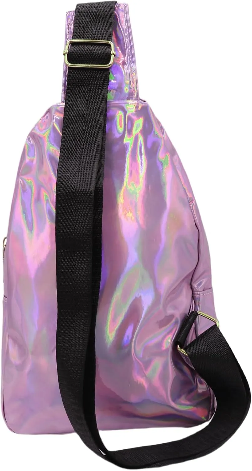 Laser Chest Bag for Women Men Holographic Sling Bag Unisex Colorful Sport Daypack Leather Shiny Crossbody Bag Shoulder Bag