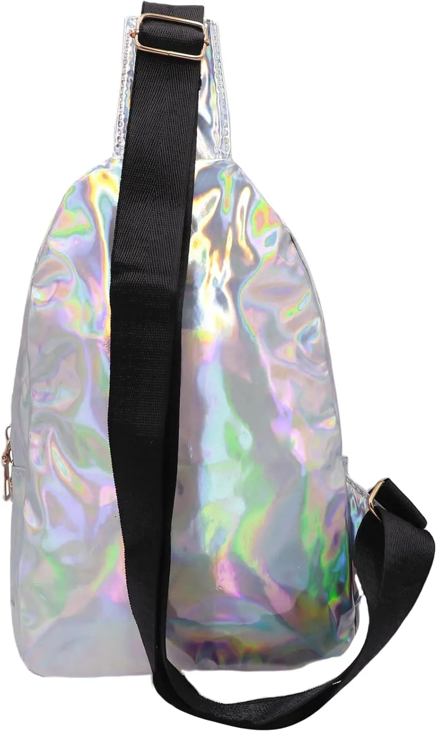 Laser Chest Bag for Women Men Holographic Sling Bag Unisex Colorful Sport Daypack Leather Shiny Crossbody Bag Shoulder Bag