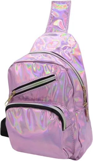 Laser Chest Bag for Women Men Holographic Sling Bag Unisex Colorful Sport Daypack Leather Shiny Crossbody Bag Shoulder Bag