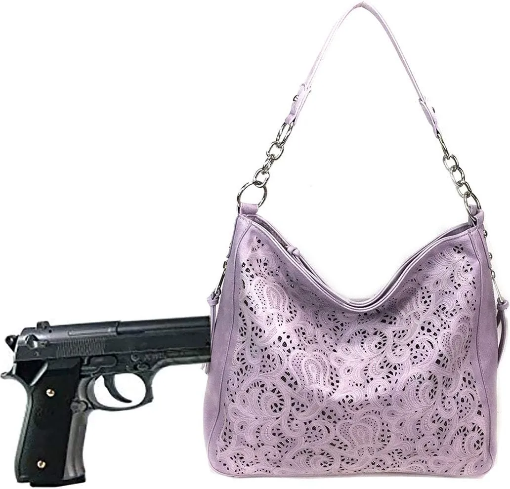 Laser Cut Bling Hobo fashion CCW Bag Faux Leather Concealed Carry Purse