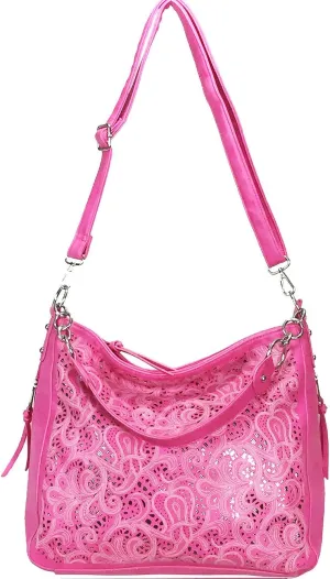 Laser Cut Bling Hobo fashion CCW Bag Faux Leather Concealed Carry Purse