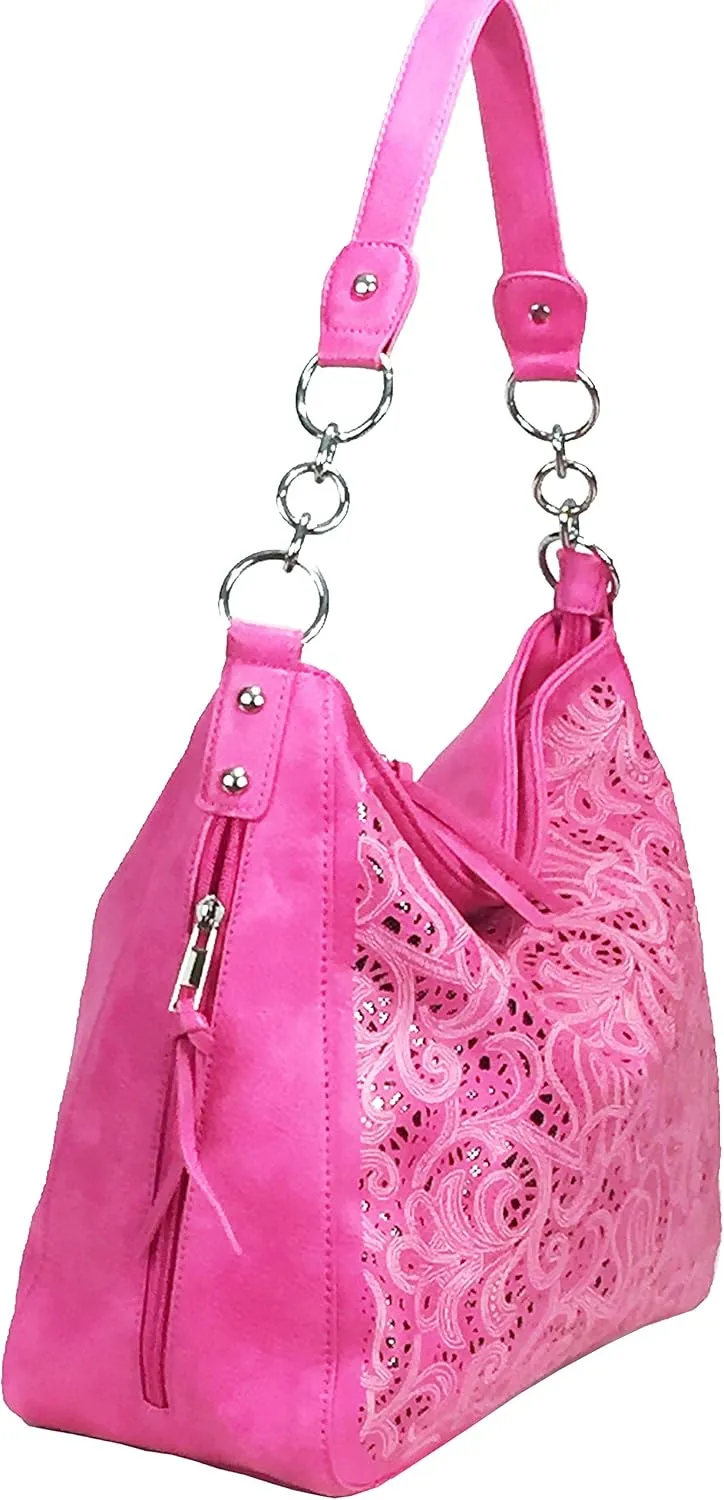 Laser Cut Bling Hobo fashion CCW Bag Faux Leather Concealed Carry Purse