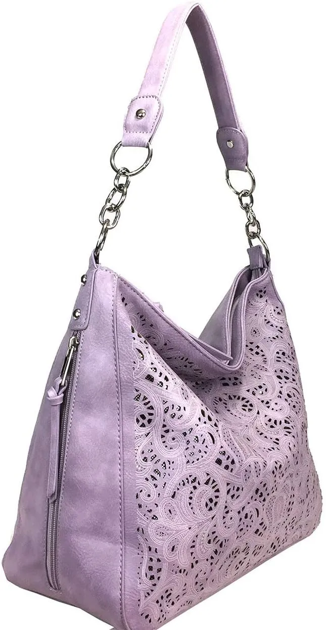 Laser Cut Bling Hobo fashion CCW Bag Faux Leather Concealed Carry Purse