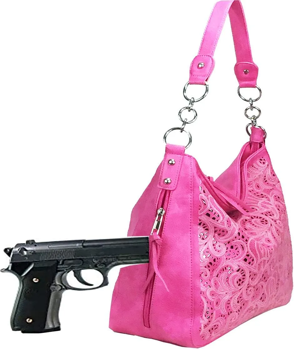 Laser Cut Bling Hobo fashion CCW Bag Faux Leather Concealed Carry Purse