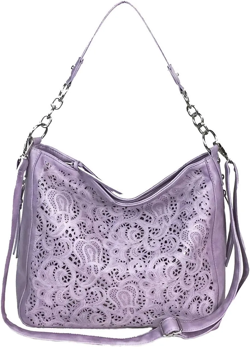 Laser Cut Bling Hobo fashion CCW Bag Faux Leather Concealed Carry Purse