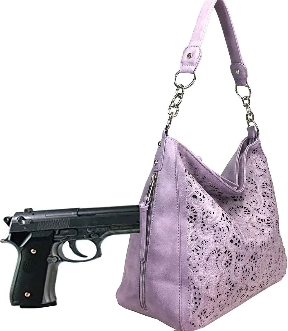 Laser Cut Bling Hobo fashion CCW Bag Faux Leather Concealed Carry Purse