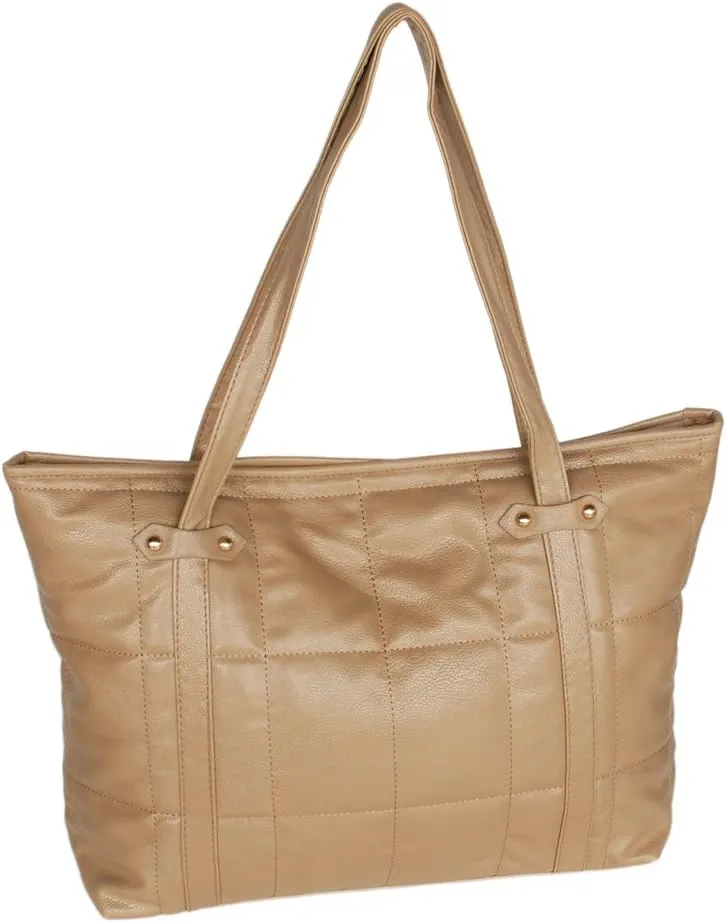 [Lasting Charm] Stylish Khaki Double Handle Leatherette Satchel Bag Handbag Purse