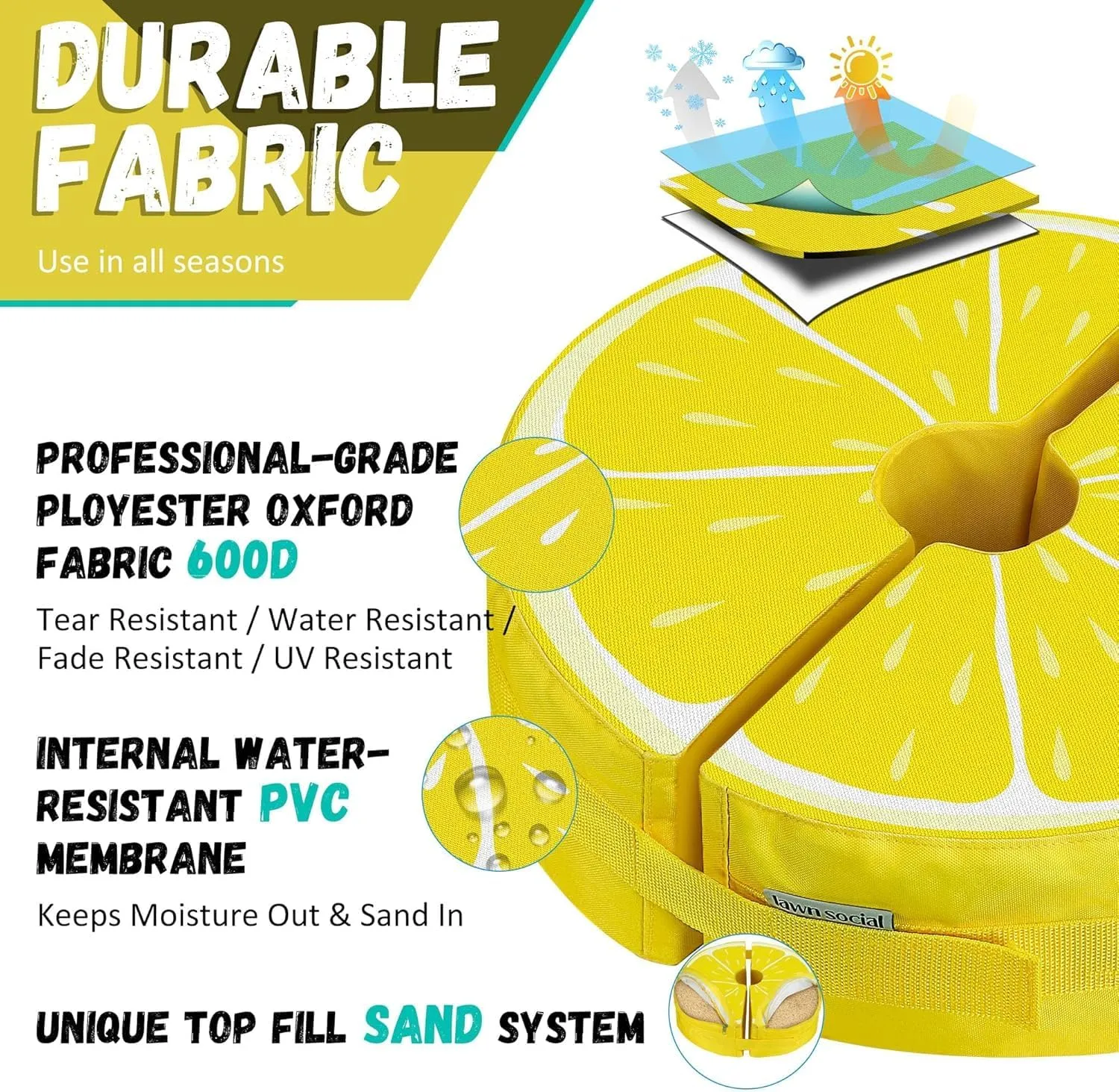 Lawn Social Umbrella Base Weight Bag, Round Heavy Duty Sand Bags for Cantilever Patio Umbrella, Universal Fit for Any Offset Design, Stabilize and Secure Umbrella (Yellow)