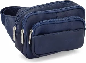 Le Donne Leather Waist Bag - Fashionable & Luxury 4-Compartment Bag - Adjustable Fanny Pack For Men & Women - Essentials For Running, Hiking & Everything Bag(Navy)