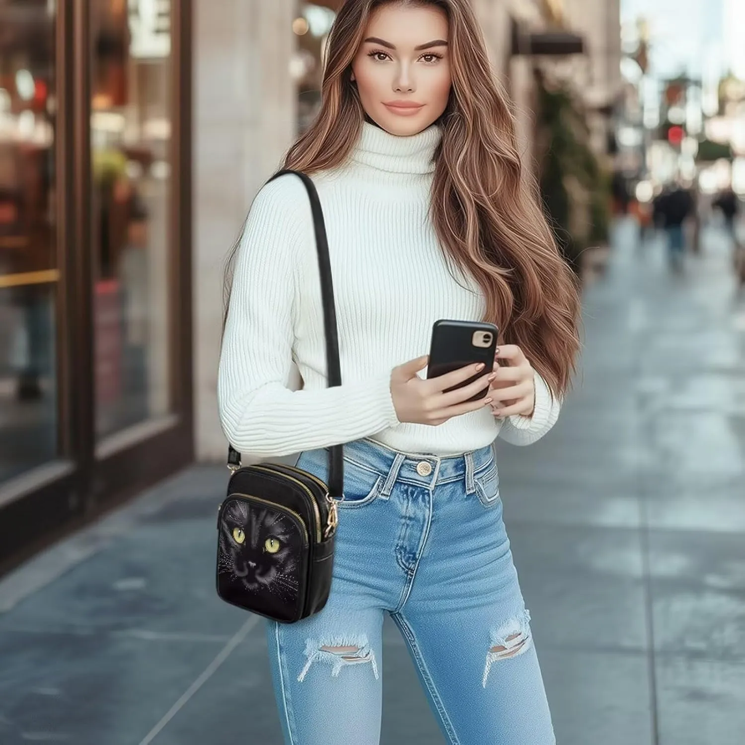 Leather Crossbody Bags for Women Crossbody Cell Phone Purse Wallet Sling Bag Shoulder Strap Lightweight Satchel