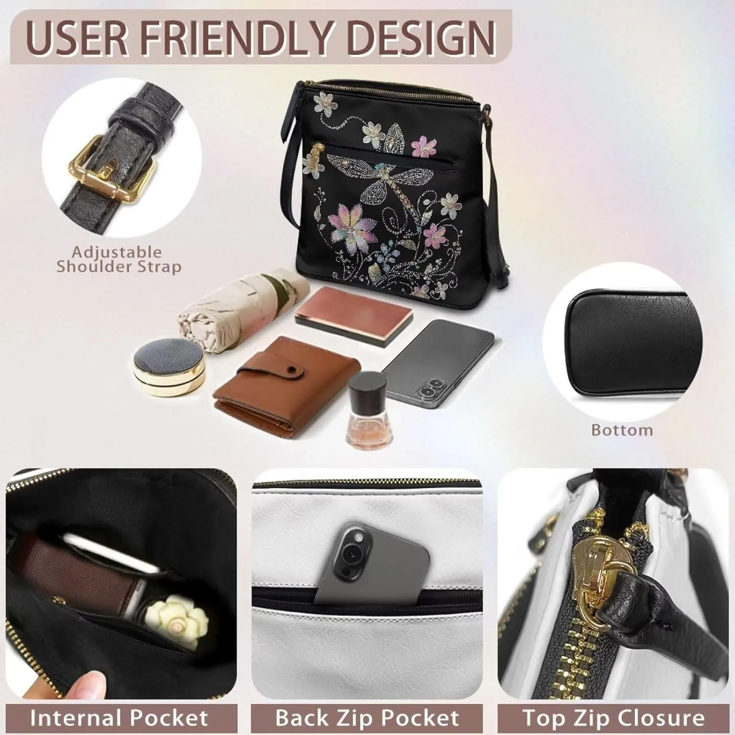 Leather Crossbody Hobo Purses for Women, Ladies Shoulder Bags Handbags Sling Messenger Bag