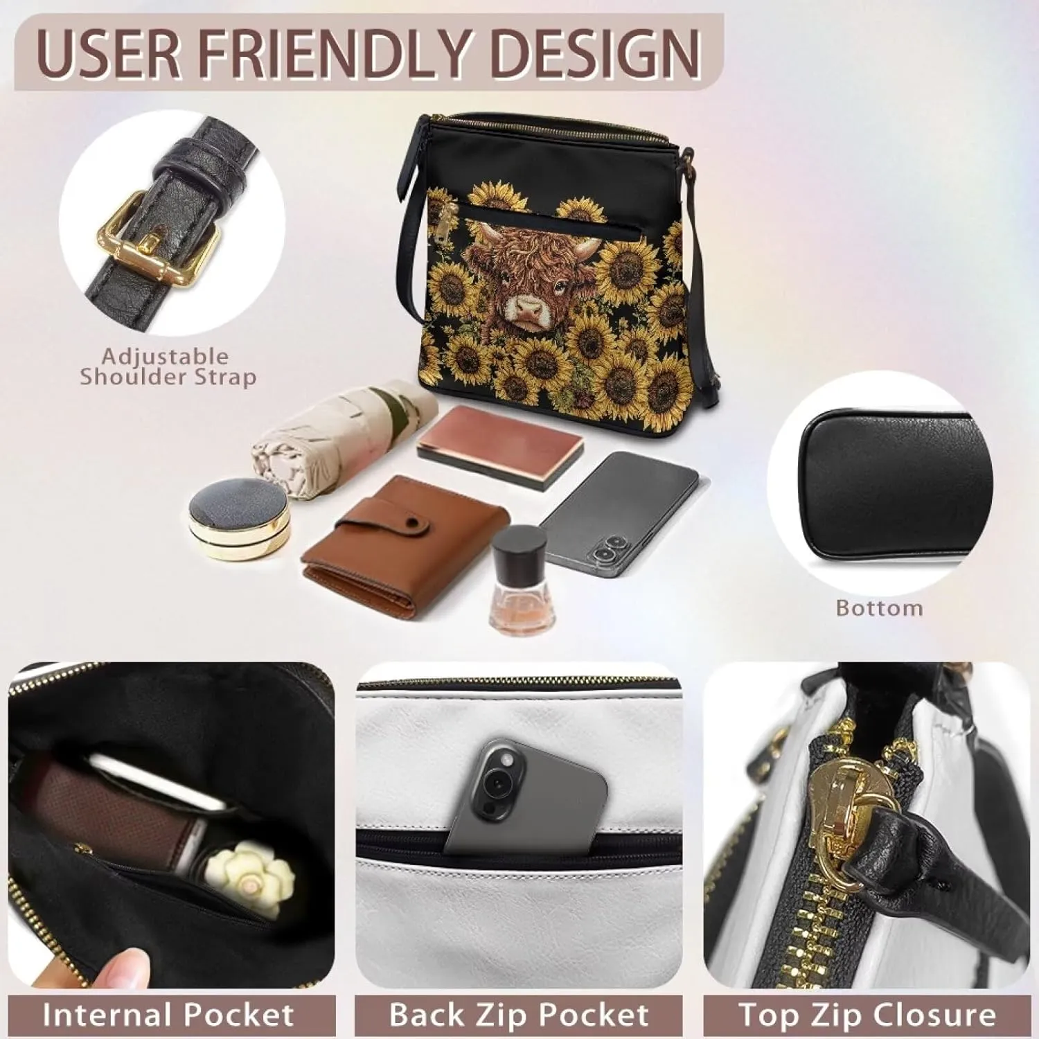 Leather Shoulder Bag for Women Large Crossbody Handbag Sling Hobo Bag with Adjustable Strap for Business Dating