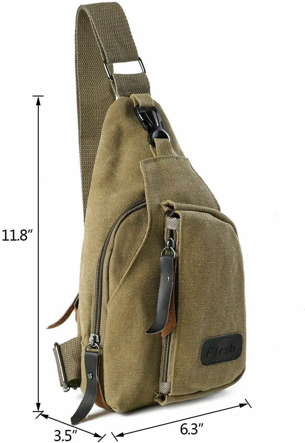 Leather Sling Bag with USB Charging Port, Large Men's Crossbody Shoulder Bag Travel Sling Chest Bag, Khaki Style D