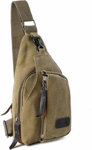 Leather Sling Bag with USB Charging Port, Large Men's Crossbody Shoulder Bag Travel Sling Chest Bag, Khaki Style D