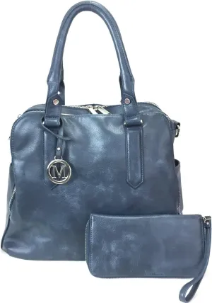 Leatherette Triple Compartments Satchel Purse and Wallet Set