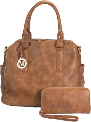 Leatherette Triple Compartments Satchel Purse and Wallet Set