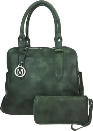 Leatherette Triple Compartments Satchel Purse and Wallet Set