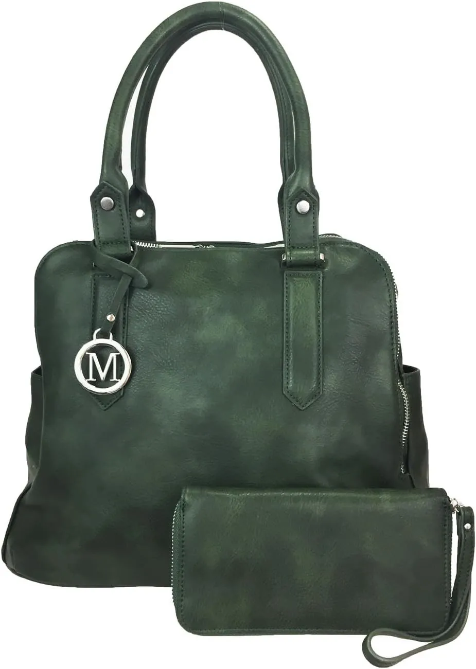 Leatherette Triple Compartments Satchel Purse and Wallet Set