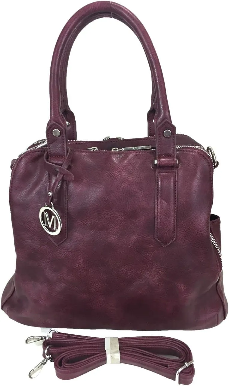 Leatherette Triple Compartments Satchel Purse and Wallet Set