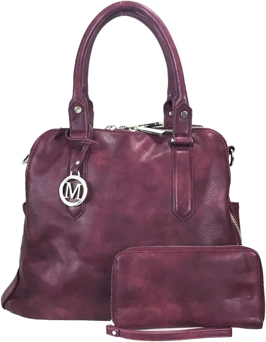 Leatherette Triple Compartments Satchel Purse and Wallet Set
