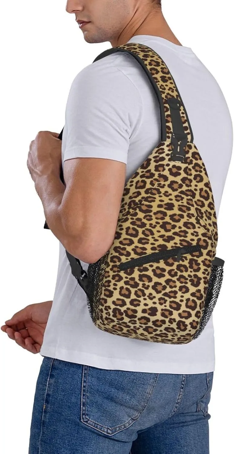 Leopard Print Sling Bag for Women Crossbody Bag Leopard Spotted Fur Texture Orange Black Animal Skin Sling Backpack for Men Cute Cheetah Print Shoulder Bag Gym Sports Travel Hiking Daypack