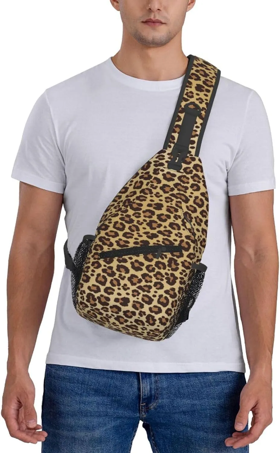 Leopard Print Sling Bag for Women Crossbody Bag Leopard Spotted Fur Texture Orange Black Animal Skin Sling Backpack for Men Cute Cheetah Print Shoulder Bag Gym Sports Travel Hiking Daypack