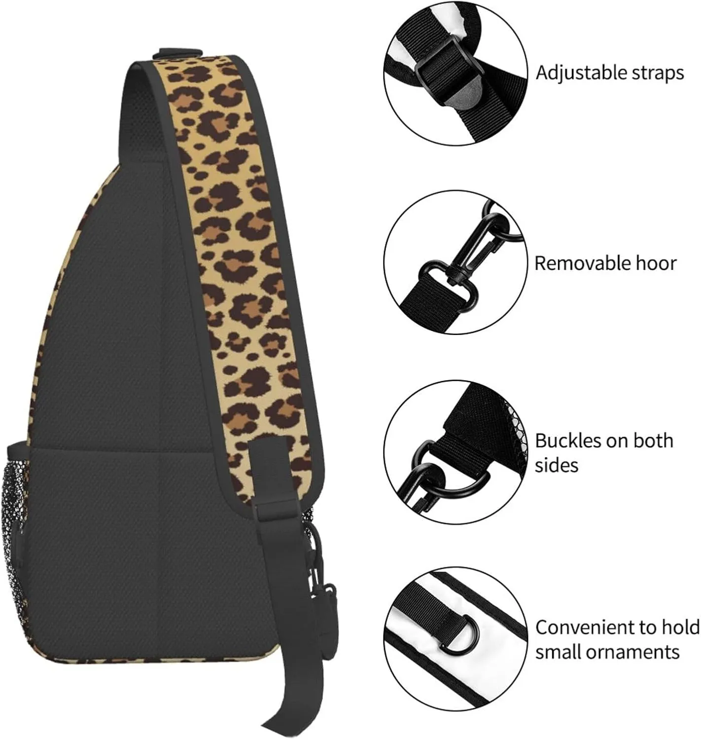 Leopard Print Sling Bag for Women Crossbody Bag Leopard Spotted Fur Texture Orange Black Animal Skin Sling Backpack for Men Cute Cheetah Print Shoulder Bag Gym Sports Travel Hiking Daypack