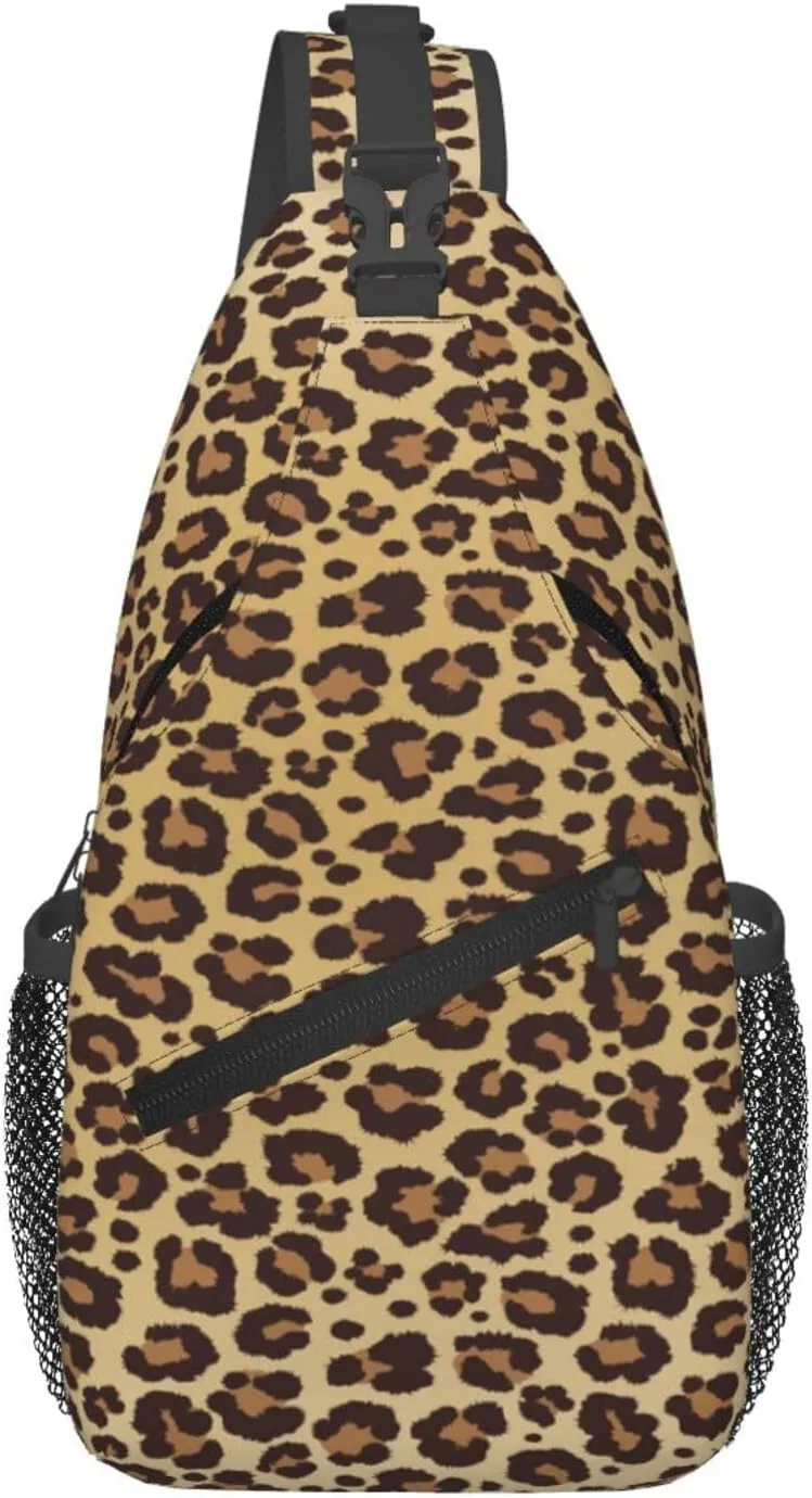 Leopard Print Sling Bag for Women Crossbody Bag Leopard Spotted Fur Texture Orange Black Animal Skin Sling Backpack for Men Cute Cheetah Print Shoulder Bag Gym Sports Travel Hiking Daypack