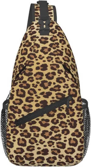 Leopard Print Sling Bag for Women Crossbody Bag Leopard Spotted Fur Texture Orange Black Animal Skin Sling Backpack for Men Cute Cheetah Print Shoulder Bag Gym Sports Travel Hiking Daypack