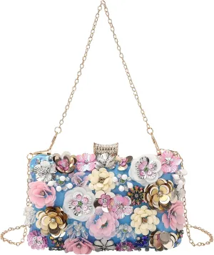 LETODE Flower Clutch Purse Evening Bag for Women Formal Party Handbag Chain Strap Shoulder Bag