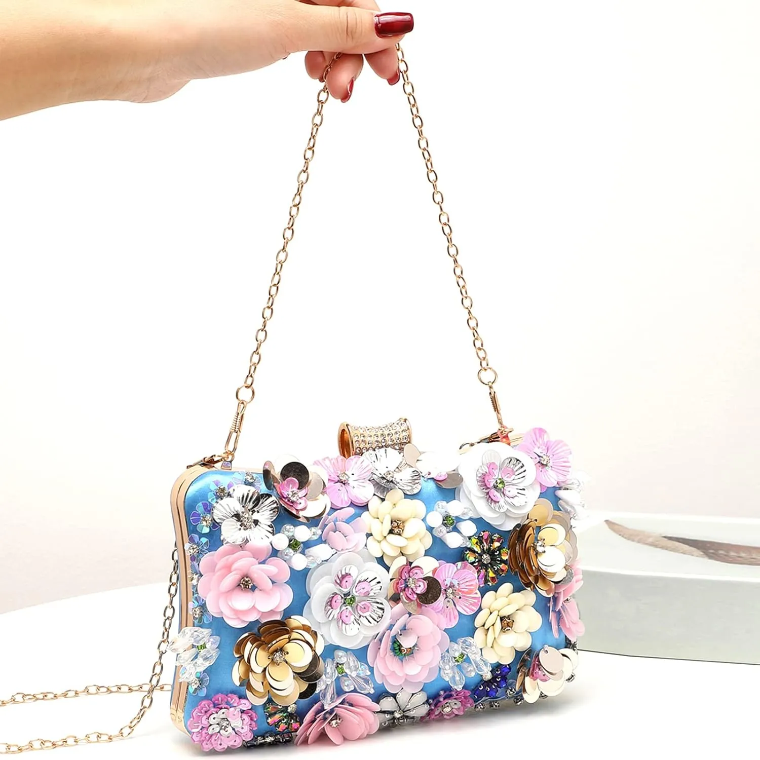 LETODE Flower Clutch Purse Evening Bag for Women Formal Party Handbag Chain Strap Shoulder Bag