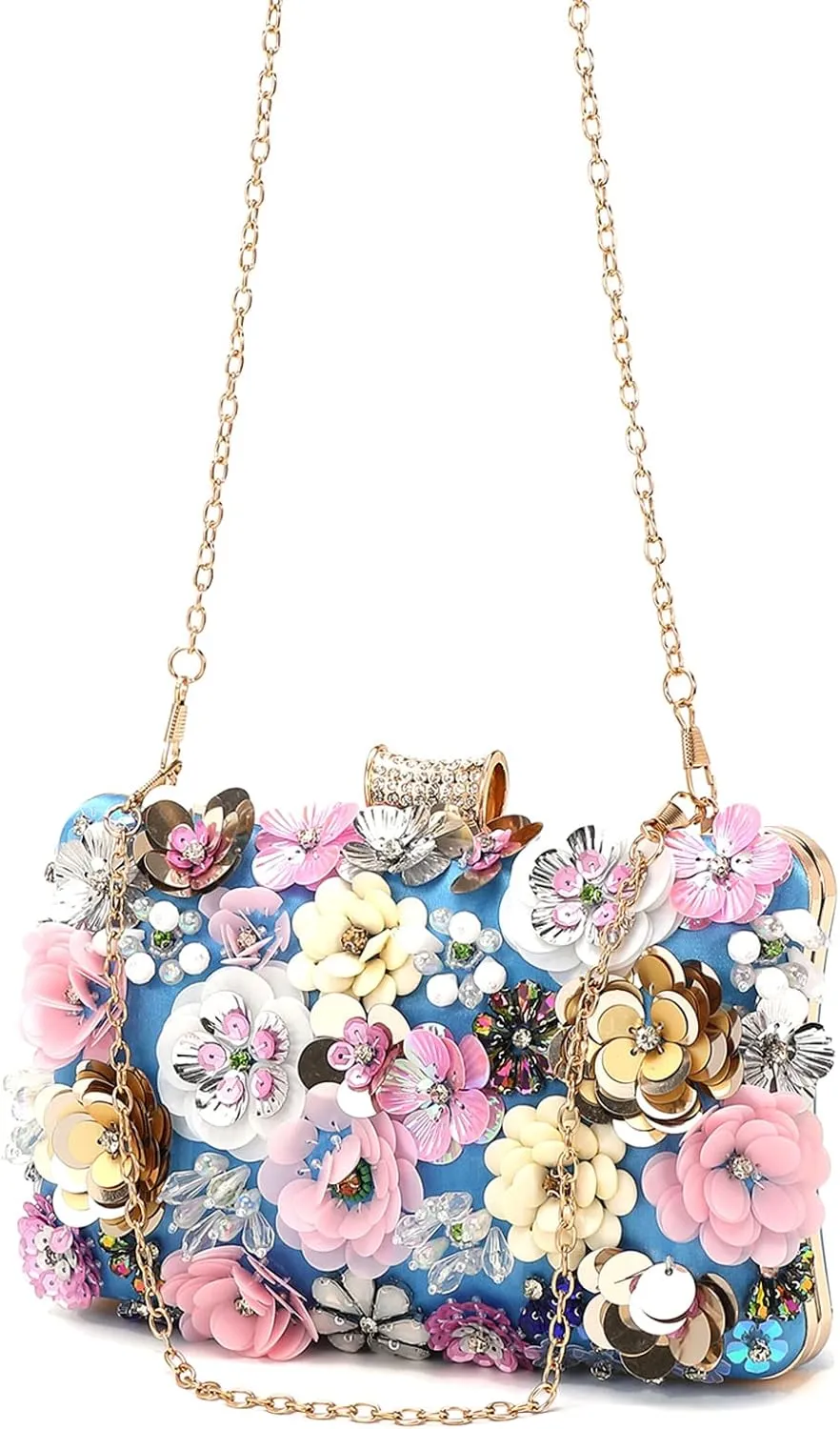 LETODE Flower Clutch Purse Evening Bag for Women Formal Party Handbag Chain Strap Shoulder Bag