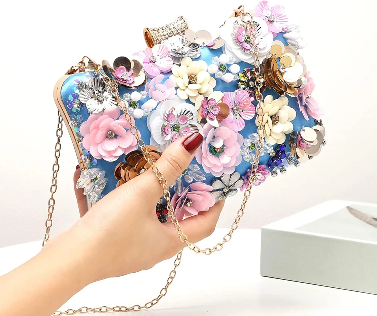 LETODE Flower Clutch Purse Evening Bag for Women Formal Party Handbag Chain Strap Shoulder Bag
