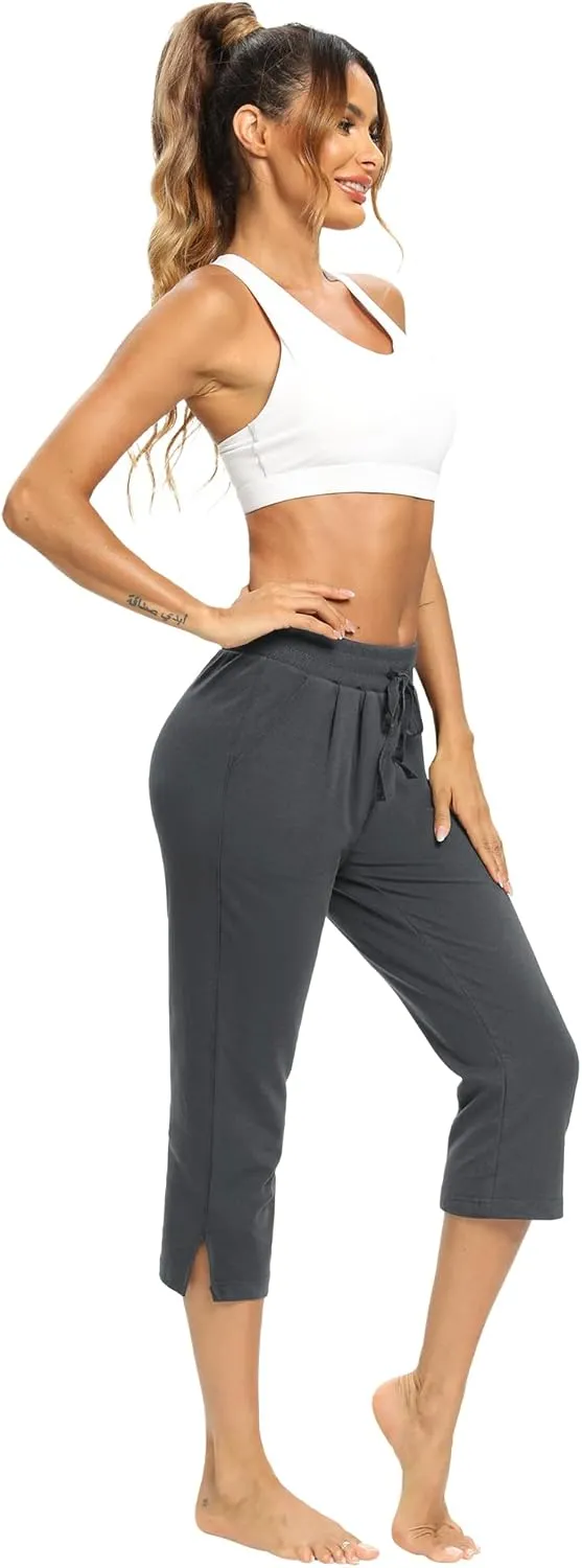 LEXISLOVE Capris for Women Casual Summer Wide Leg Crop Pants Loose Comfy Drawstring Yoga Jogger Capri Pants with Pockets