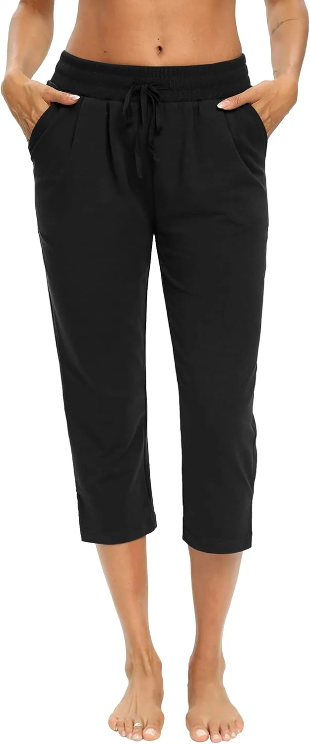 LEXISLOVE Capris for Women Casual Summer Wide Leg Crop Pants Loose Comfy Drawstring Yoga Jogger Capri Pants with Pockets