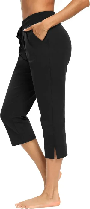 LEXISLOVE Capris for Women Casual Summer Wide Leg Crop Pants Loose Comfy Drawstring Yoga Jogger Capri Pants with Pockets