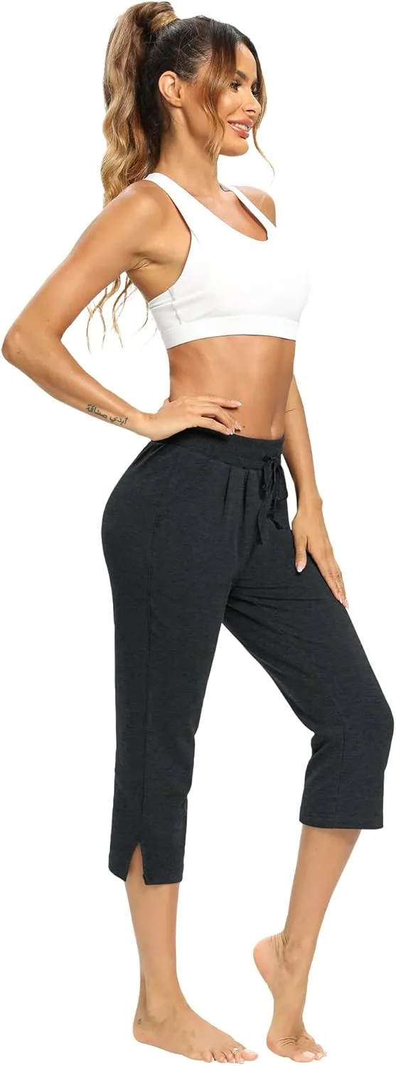LEXISLOVE Capris for Women Casual Summer Wide Leg Crop Pants Loose Comfy Drawstring Yoga Jogger Capri Pants with Pockets
