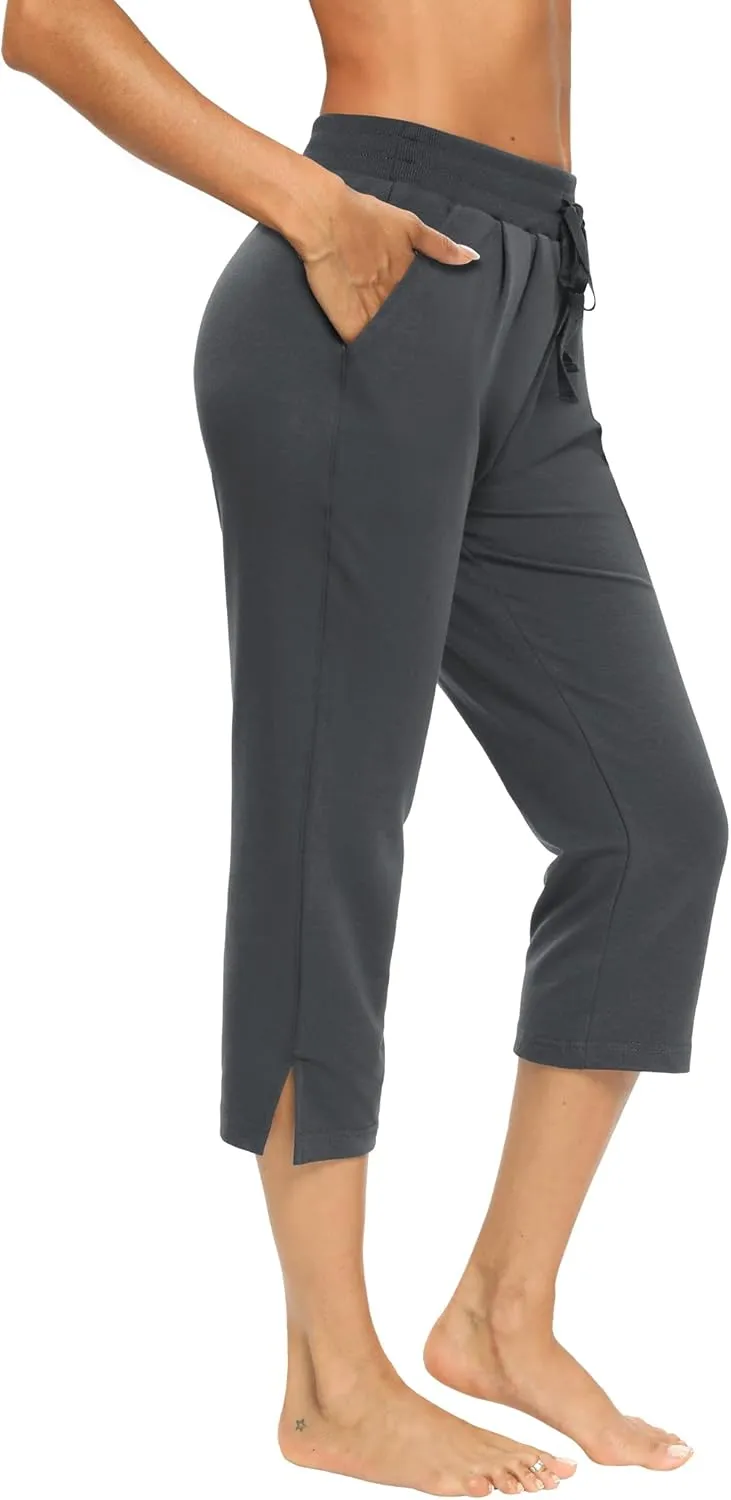 LEXISLOVE Capris for Women Casual Summer Wide Leg Crop Pants Loose Comfy Drawstring Yoga Jogger Capri Pants with Pockets