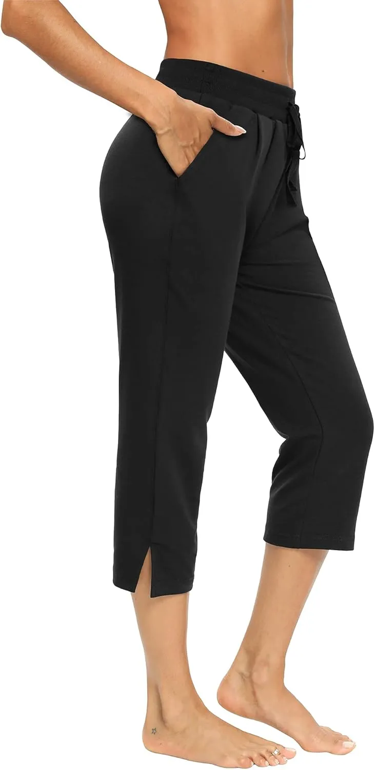 LEXISLOVE Capris for Women Casual Summer Wide Leg Crop Pants Loose Comfy Drawstring Yoga Jogger Capri Pants with Pockets